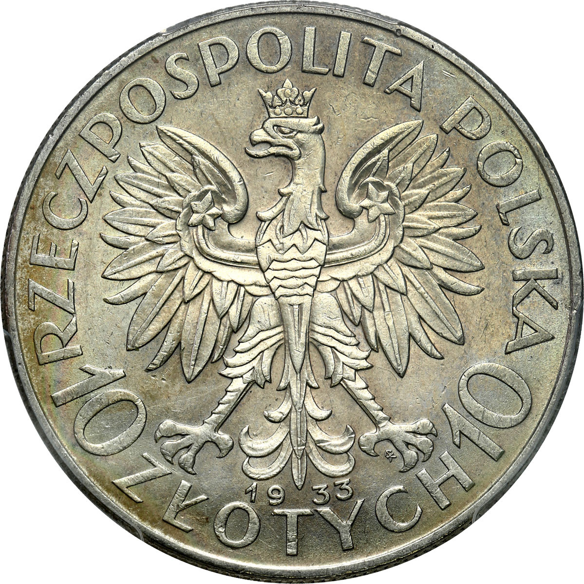 II RP. 10 złotych 1933 głowa kobiety - PCGS AU58